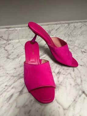 kate spade fuchsia open-toe suede mule heels